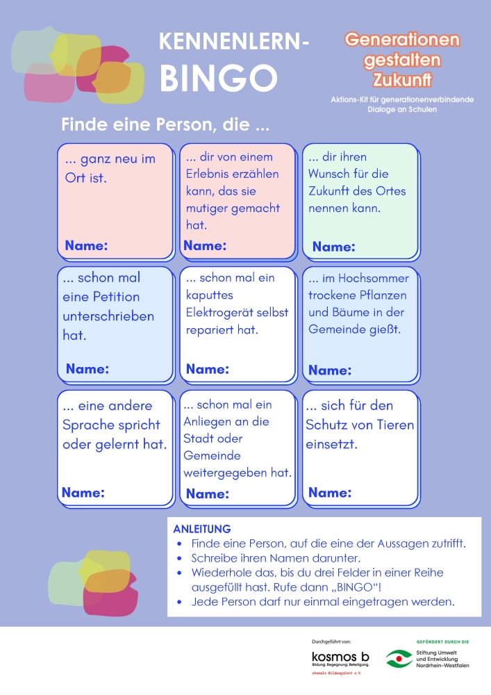 Generationen gestalten Zukunft Kennenlern-Bingo